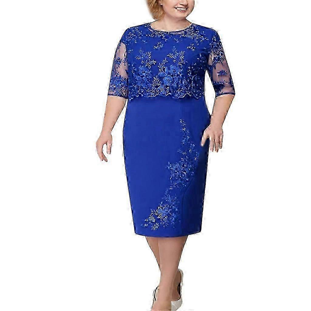 Femmes Grande Taille Robe Été Luxe Dames Dentelle À Manches Courtes Robe Midi Cocktail Soirée Robe Été -CAN-2025
