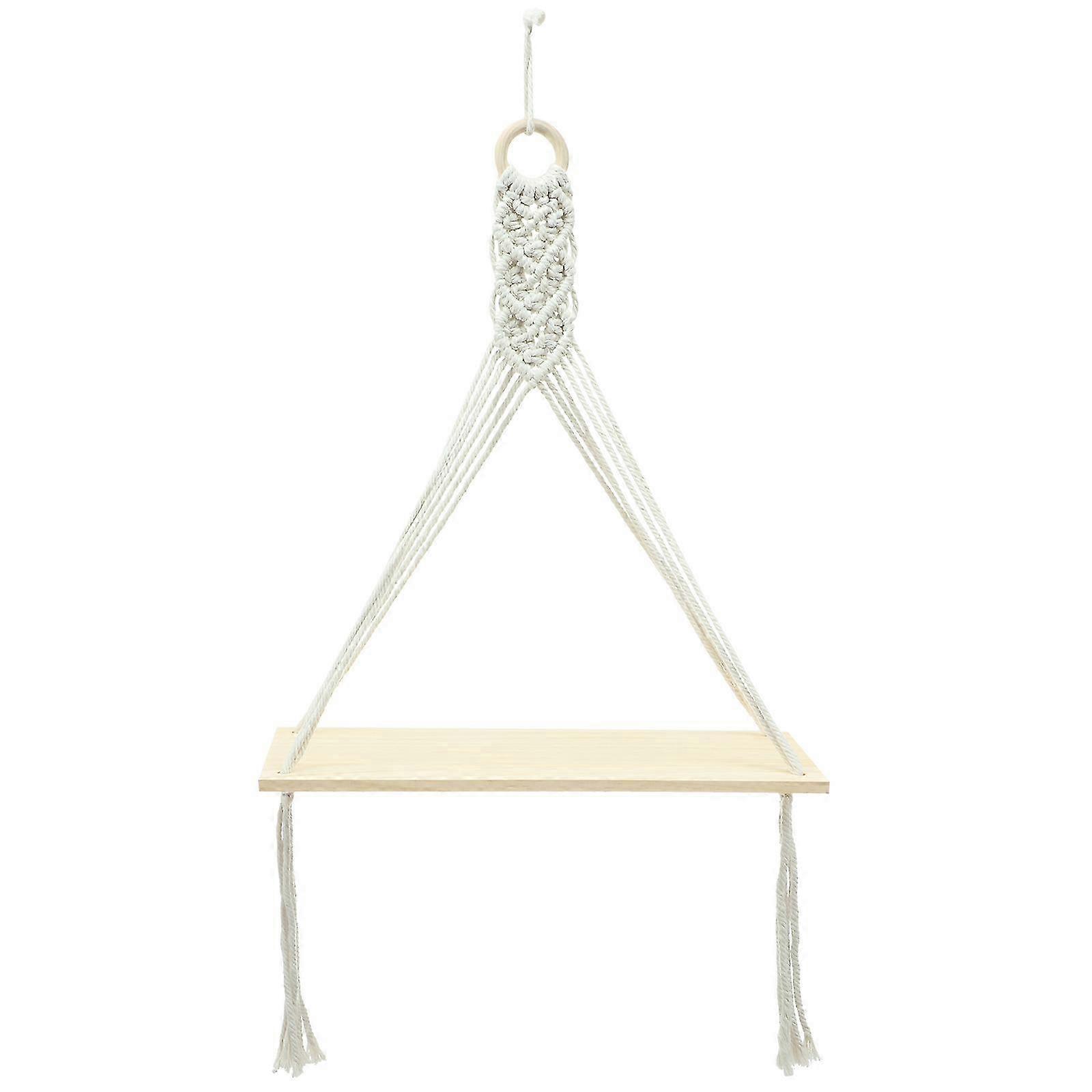 Boho Macrame Hanging Shelf - Rustic Wood Wall Decor Floating Storage for Bedroom