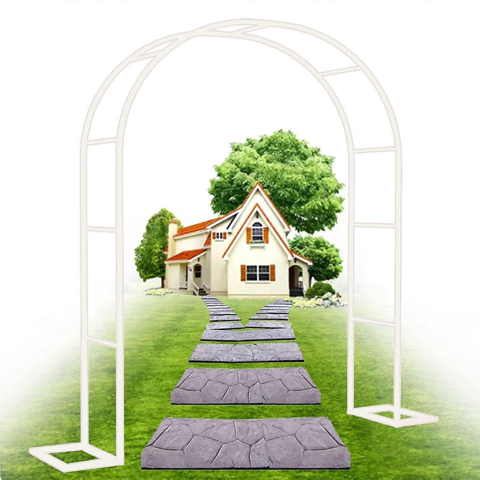 つる植物のための庭のアーチゲートトレリス、ホワイトメタル、バラのアーチ、W240cm×H220cm
