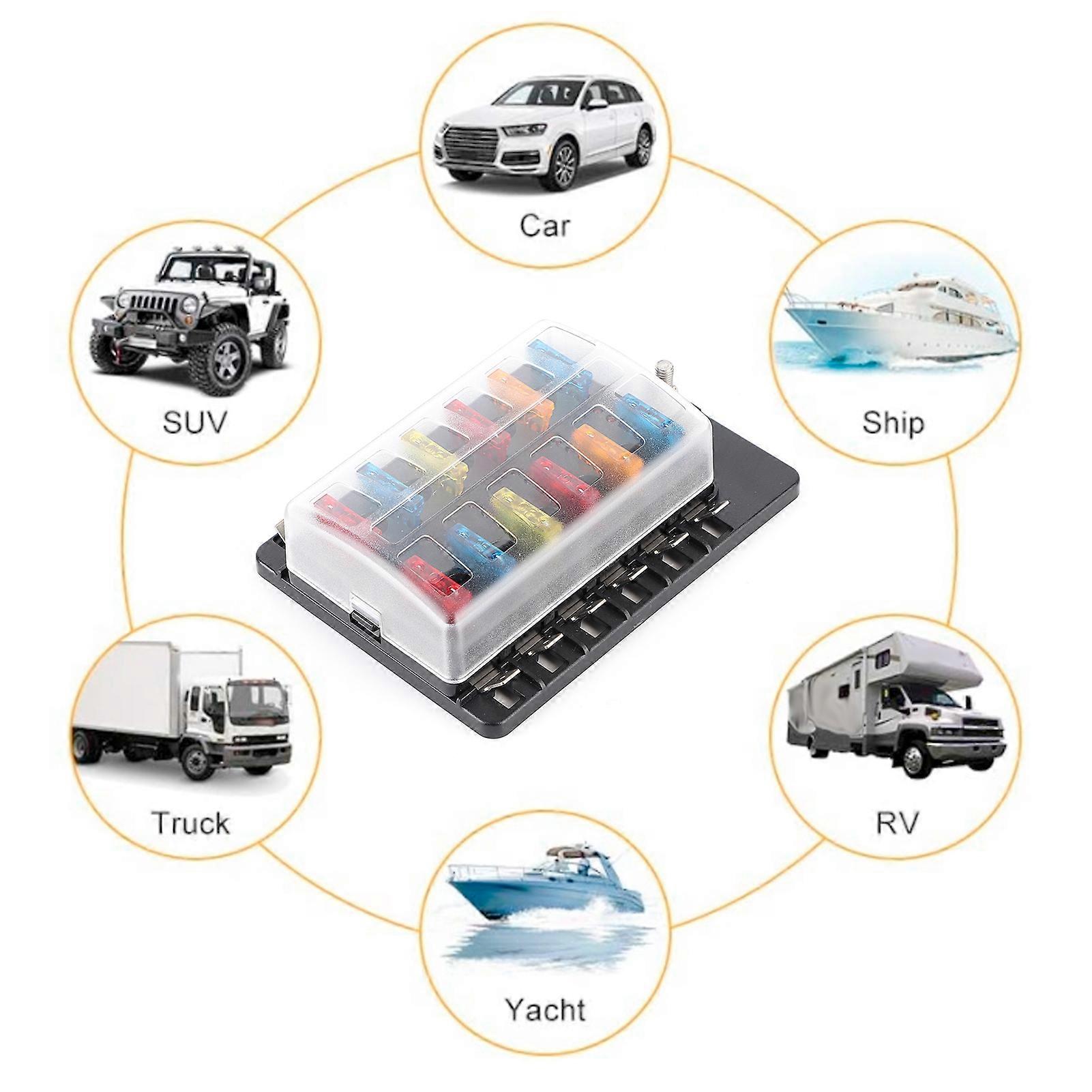 12-way Fuse Box Kit Blade Fuse Fuse Block Holder με LED δείκτη για το φορτηγό αυτοκινήτων Bus Marine Boat Yacht