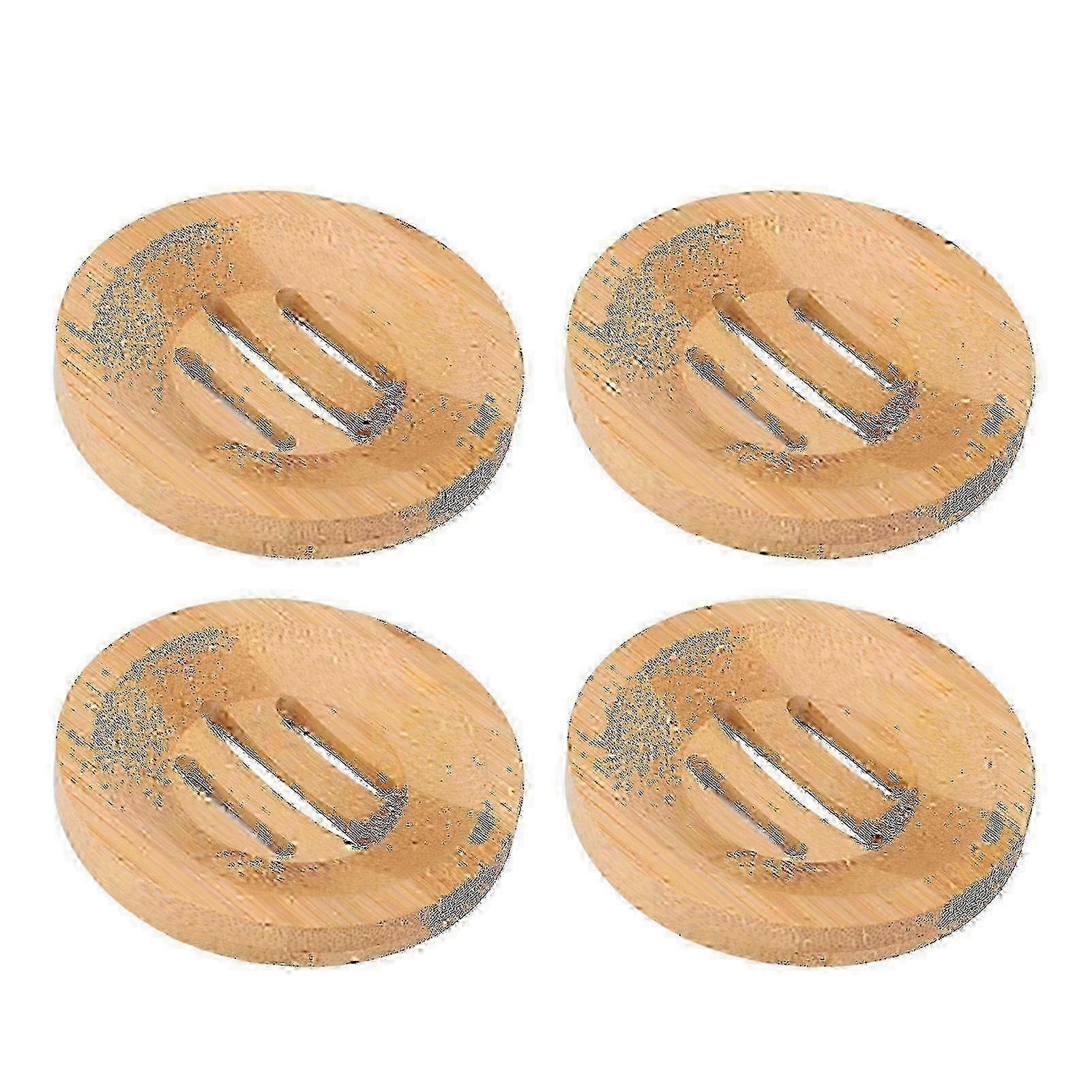 4Pcs Bamboo Soap Rack Drainable Easy Clean Bathroom Kitchen Holder 8cm