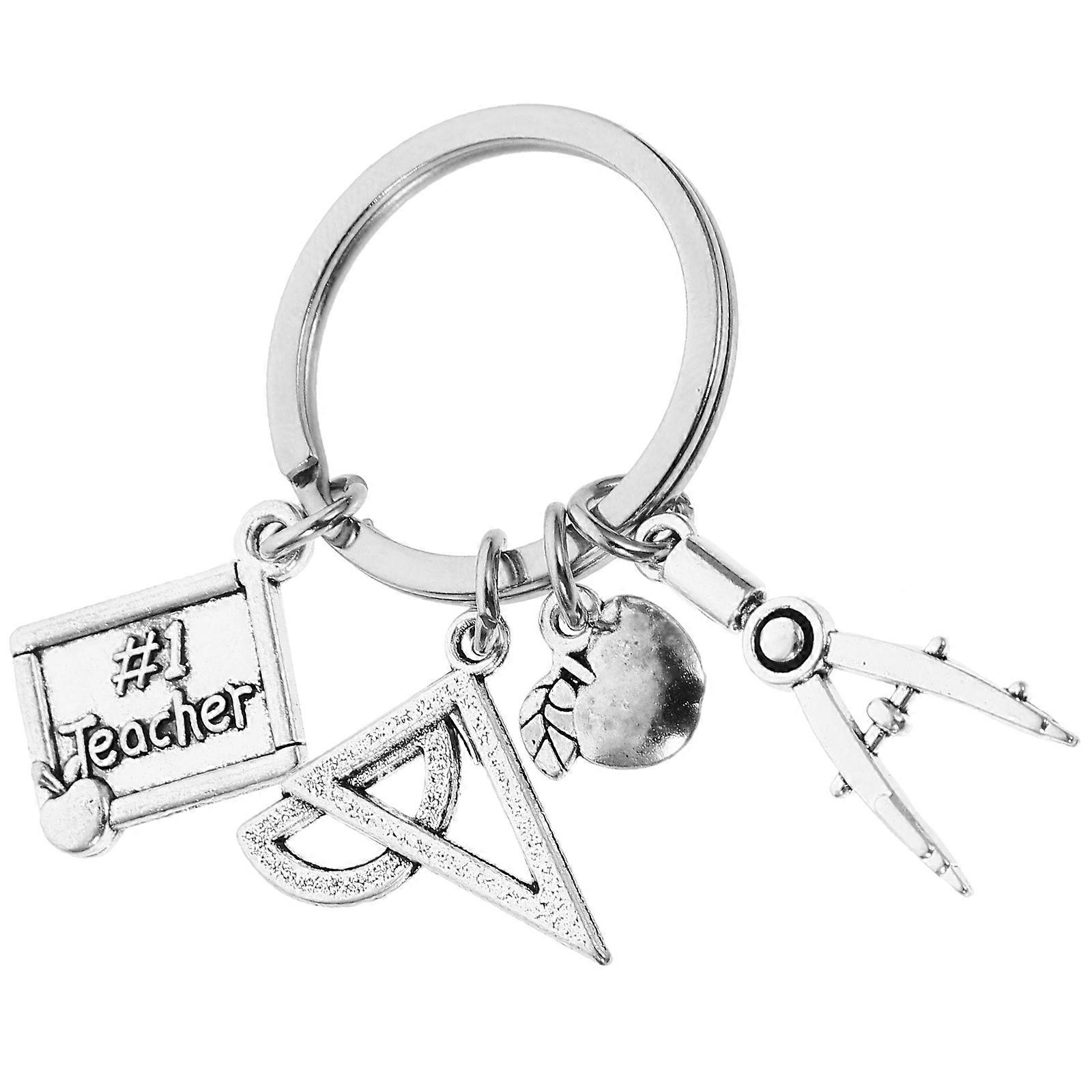 Teacher Appreciation Keychains Metal Key Ring Triangular Ruler Charm Pendant For Backpacks Students Anti-Fade 1Pcs