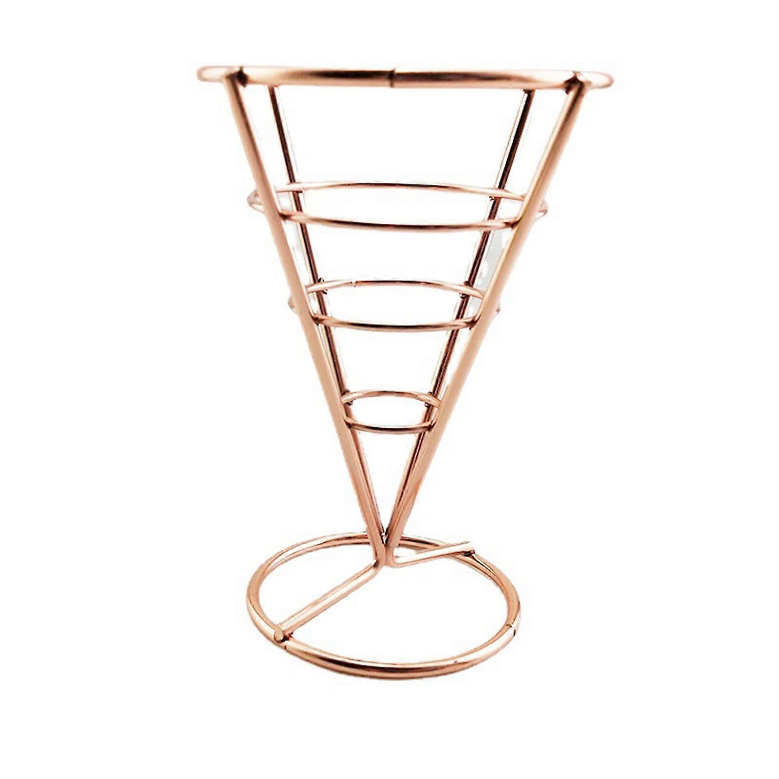Iron Basket Fish Chips Holders Appetizer Rack Rose Gold Finish Wire Fry Holder Cone Fry Stand