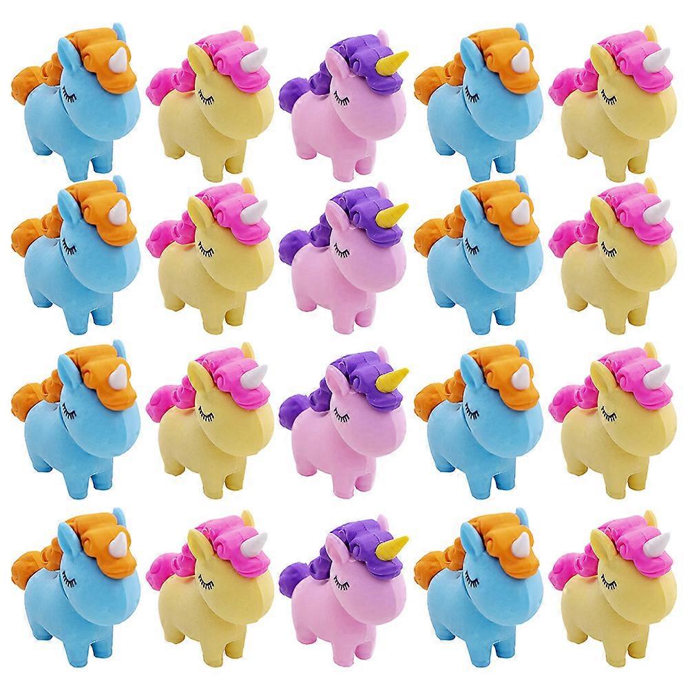 20pcs Adorable Cartoon Erasers, Mixed Colors, Unicorn Design, Safe Mini Erasers for Students and Office Use
