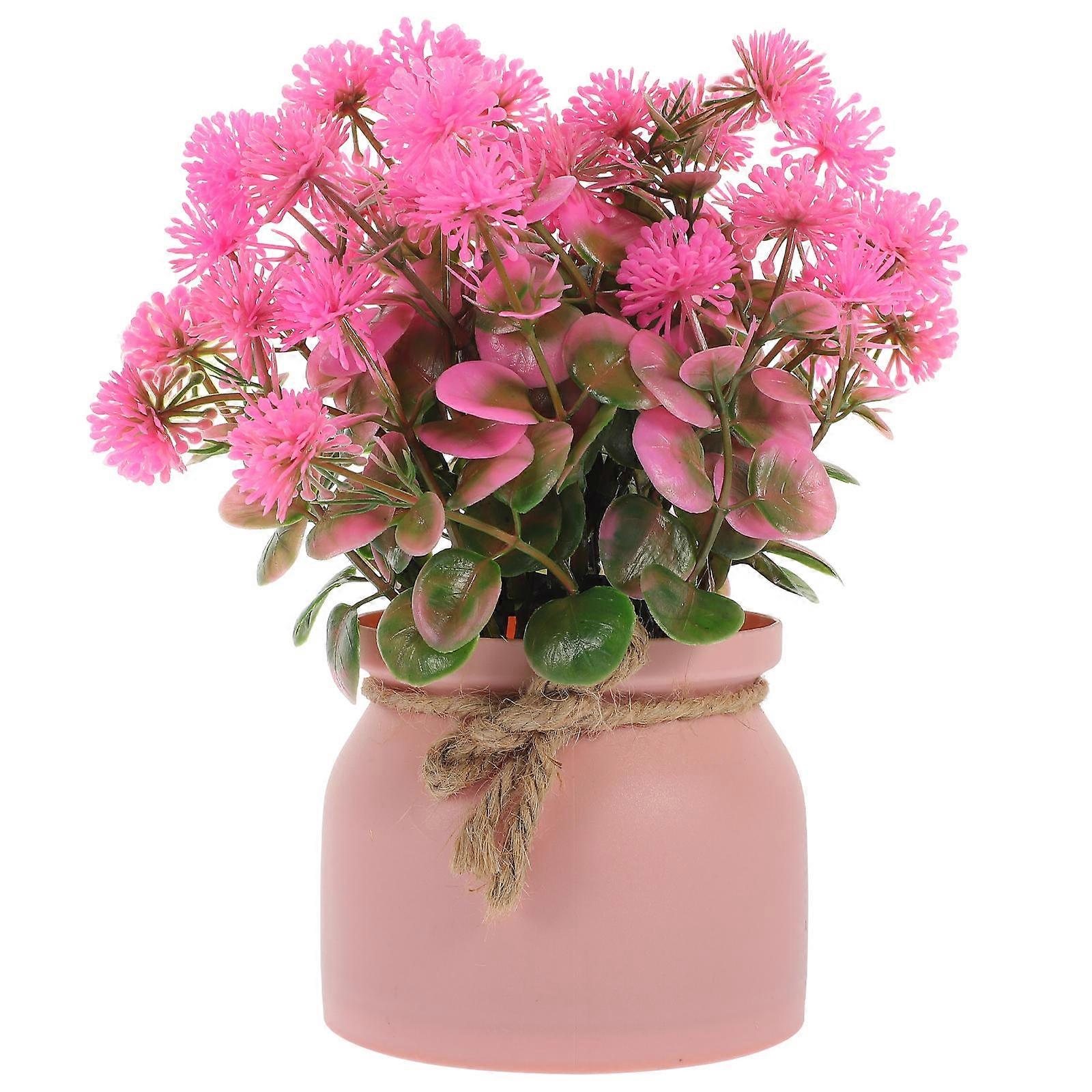 Desktop Plastic Flowers Fake Bonsai Model Room Use Pink Round Shape Silk Flower 22.00X16.00X10.50CM 1Set