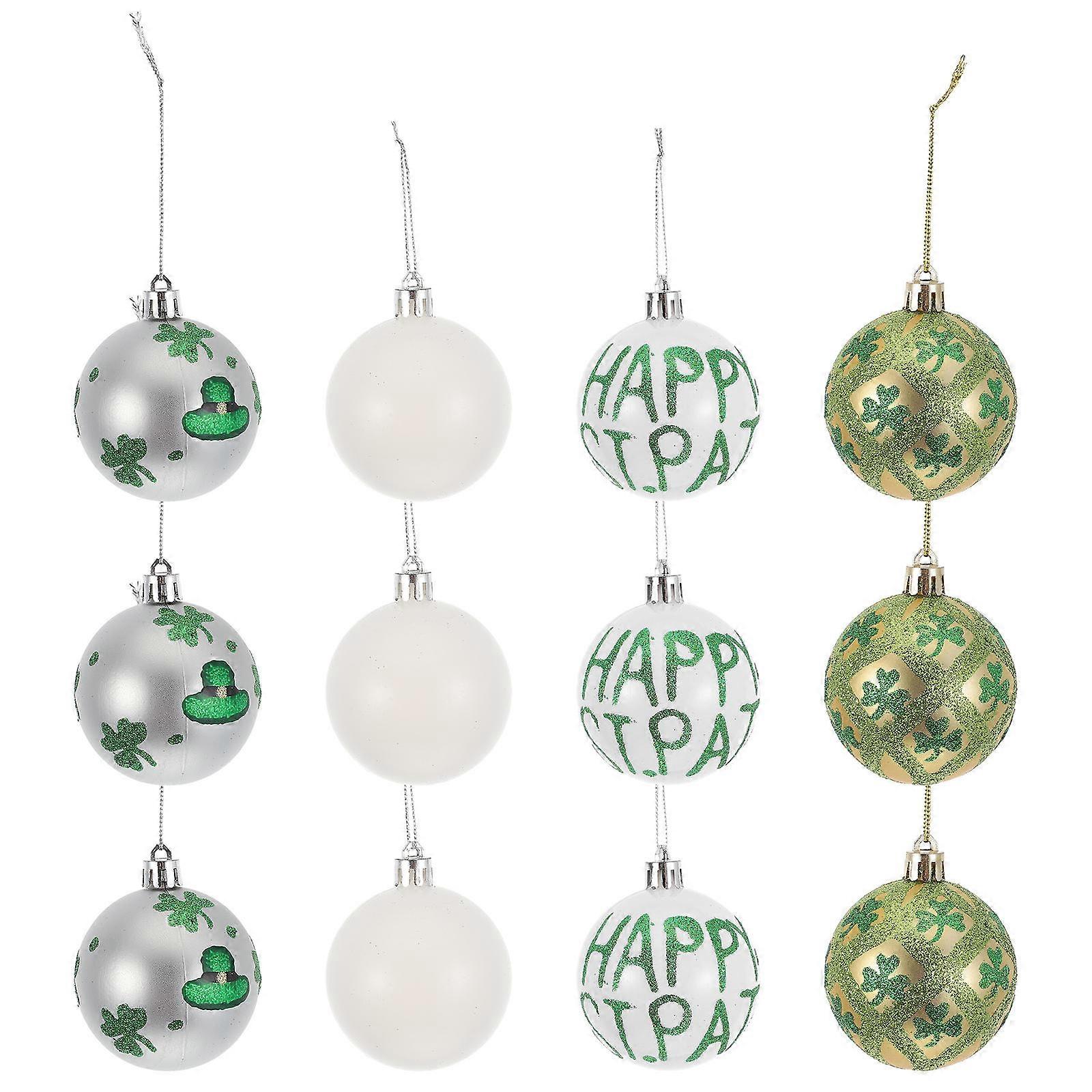 Patricks Day Baubles Round Hanging Balls Party Scene Adornment Assorted Color 6cm Decorative 12Pcs