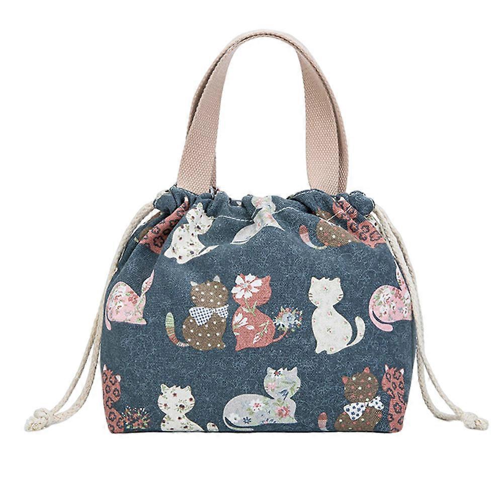 Insulated Portable Lunch Tote Bag with Drawstring Closure, Stylish Japanese Design, Double Handles for Office, Picnic & Outdoor Use