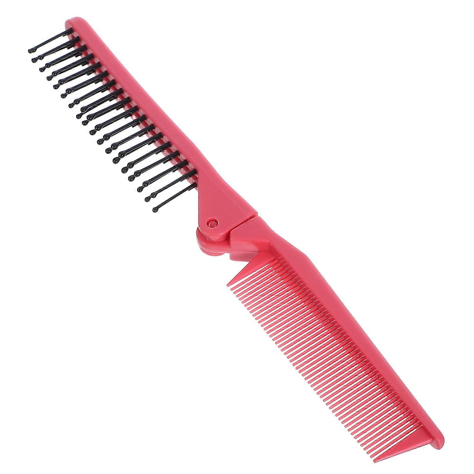 Portable Folding Comb Rosy Travel Office Home Use Anti-Static Double-Headed 1Pcs