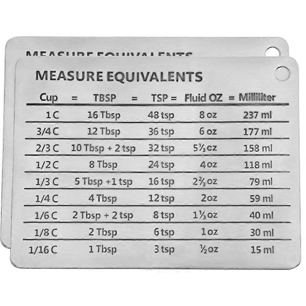 Reusable Measure Equivalent Chart Compact Baking Aid Magnetic Attachment Silver 11.00X8.30X0.40CM 2Pcs