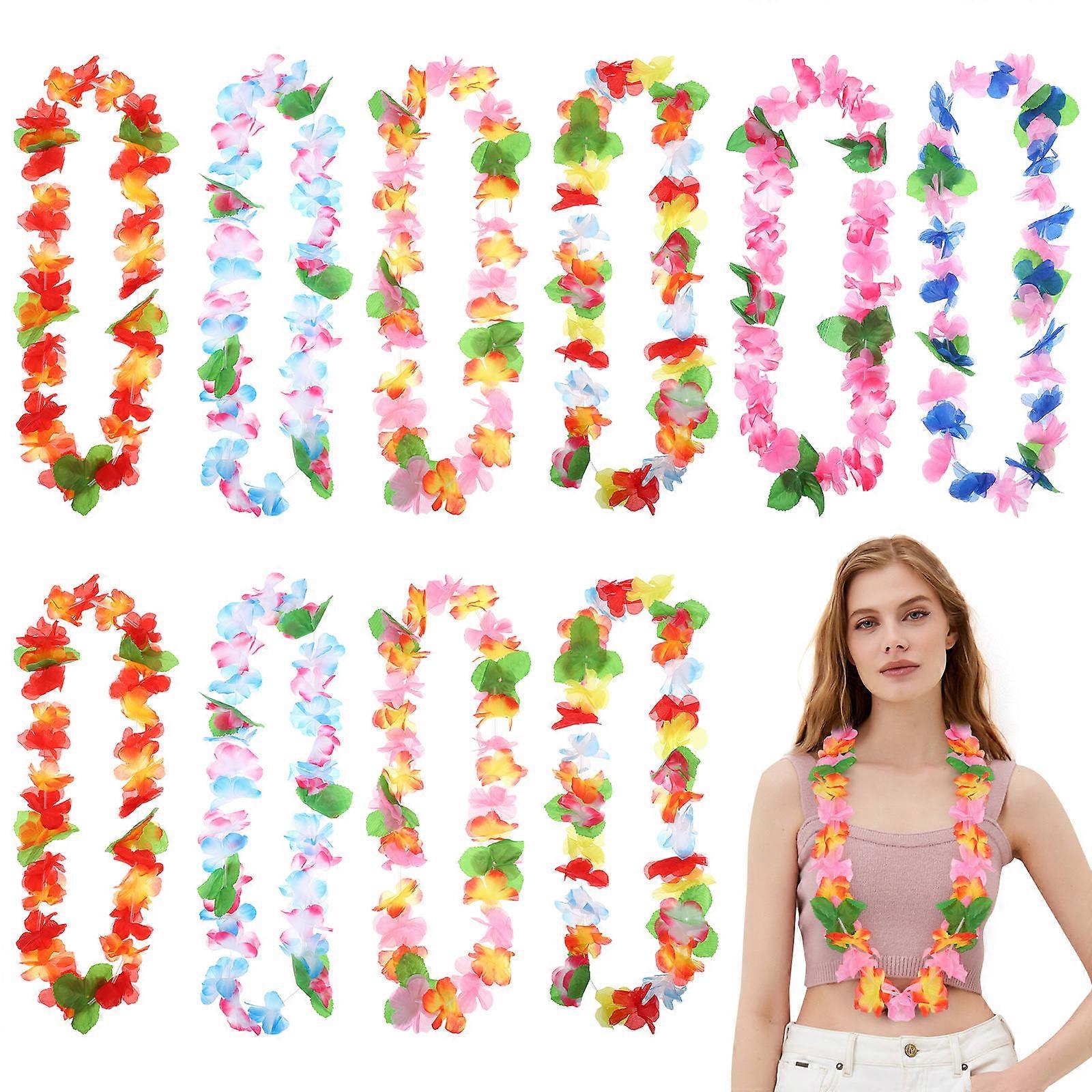 Hawaiian Lei Garlands Hawaiian Colorful Leis Artificial Flower Necklace Classic Garland Neck Loop Tropical Luau Party Favors Beach Dance 24Pcs
