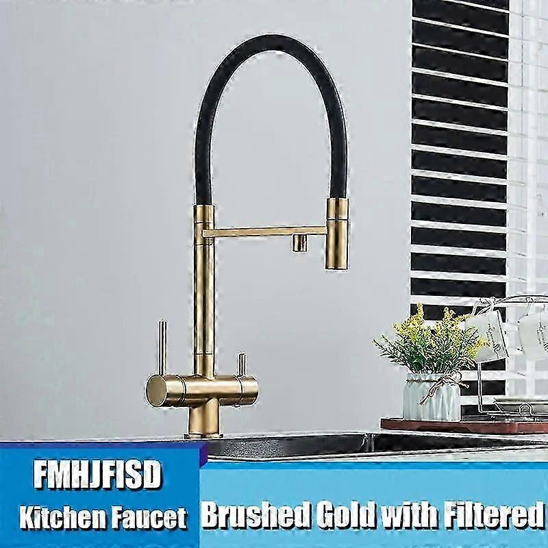 Filtreret vand Køkken vandhane Sort Pull Down fleksibel sprøjte messing 360 drejelig rensning Rent vand blandingsbatteri 3-vejs vandhane
