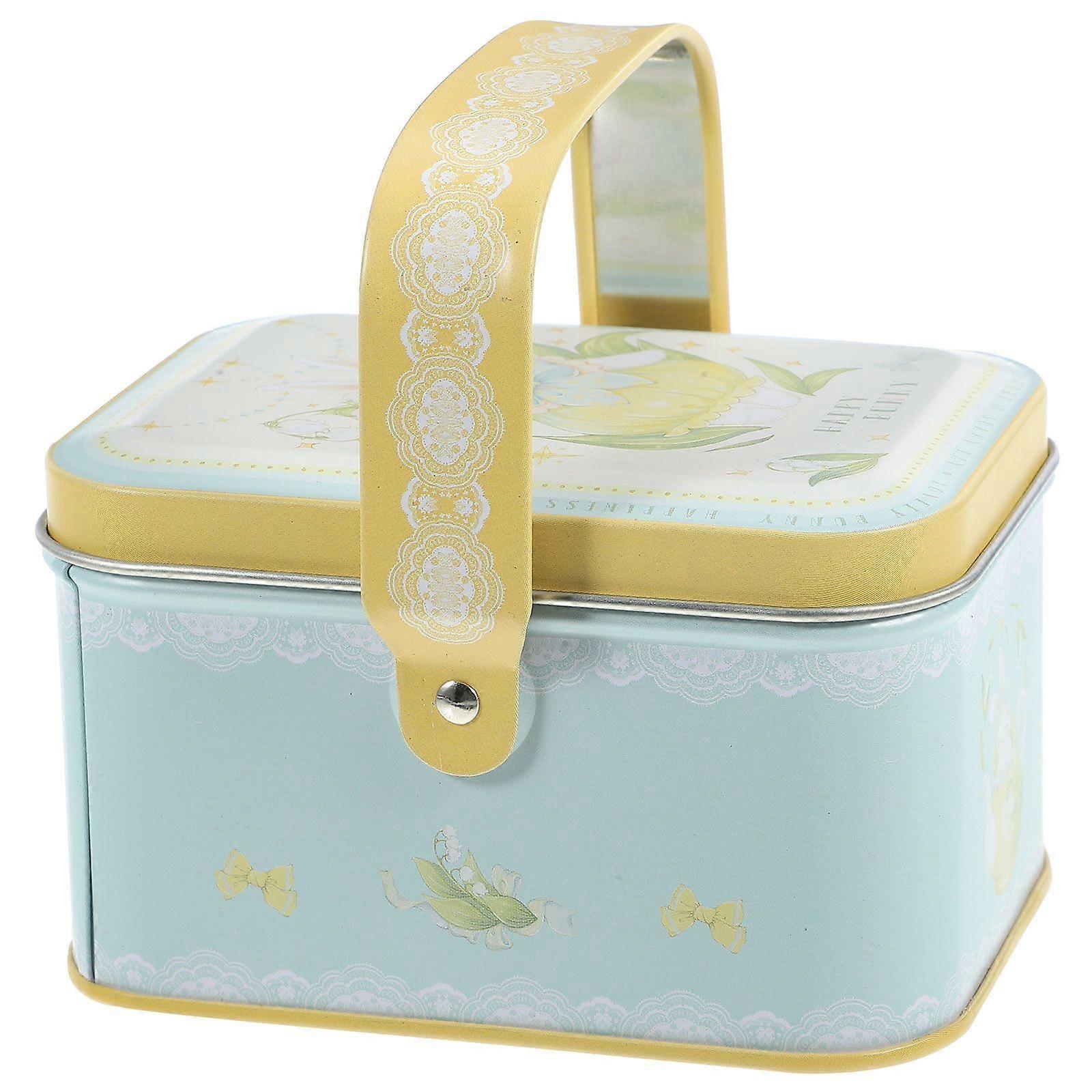 Metal Cookie Tin Tinplate Biscuit Tin Candy Snacks Storage Container with Lid Handle