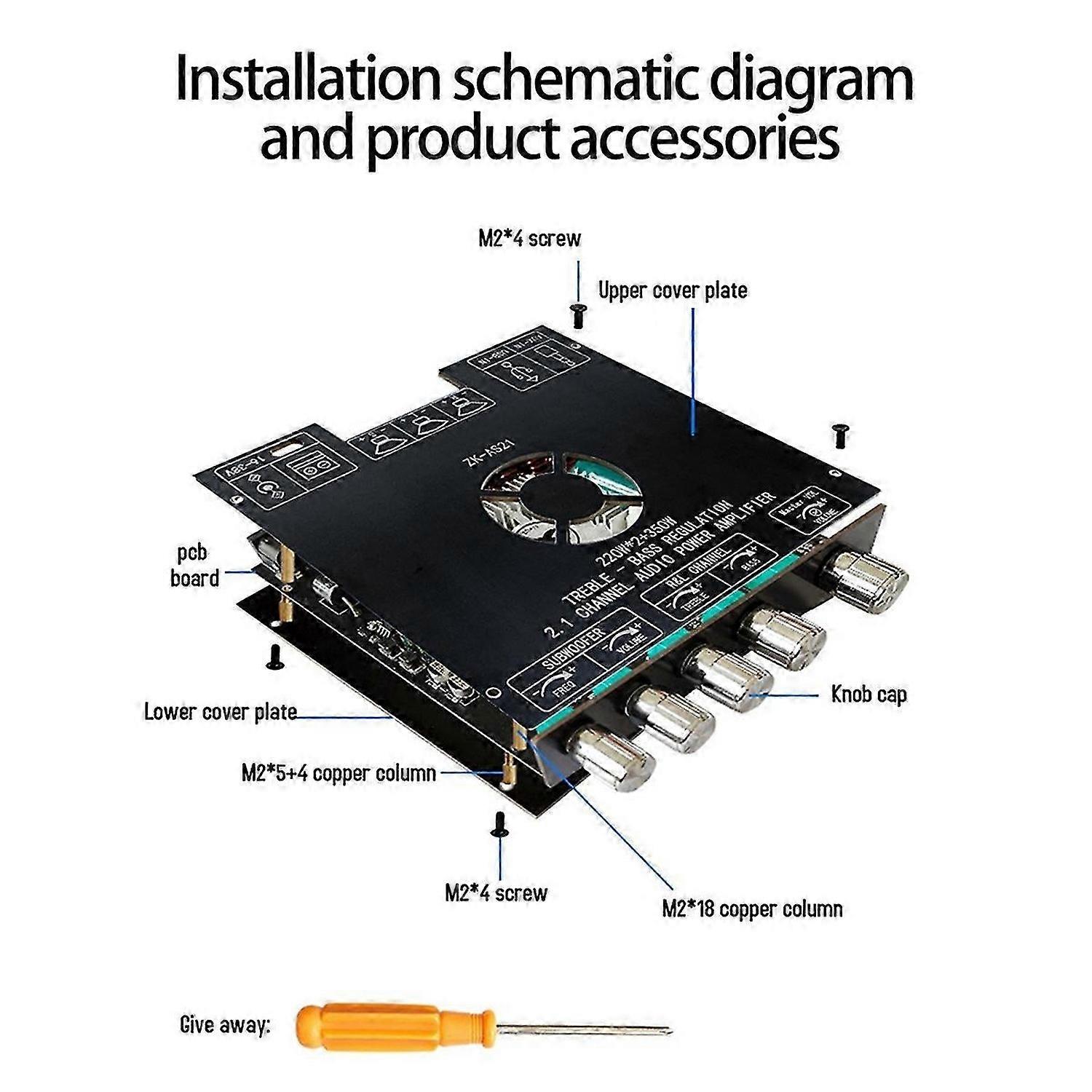 TPA3255 Bluetooth Digital Amplifier Board ZK-AS21 2.1 Kanal Tragbarer praktischer Multifunktionsverstärker