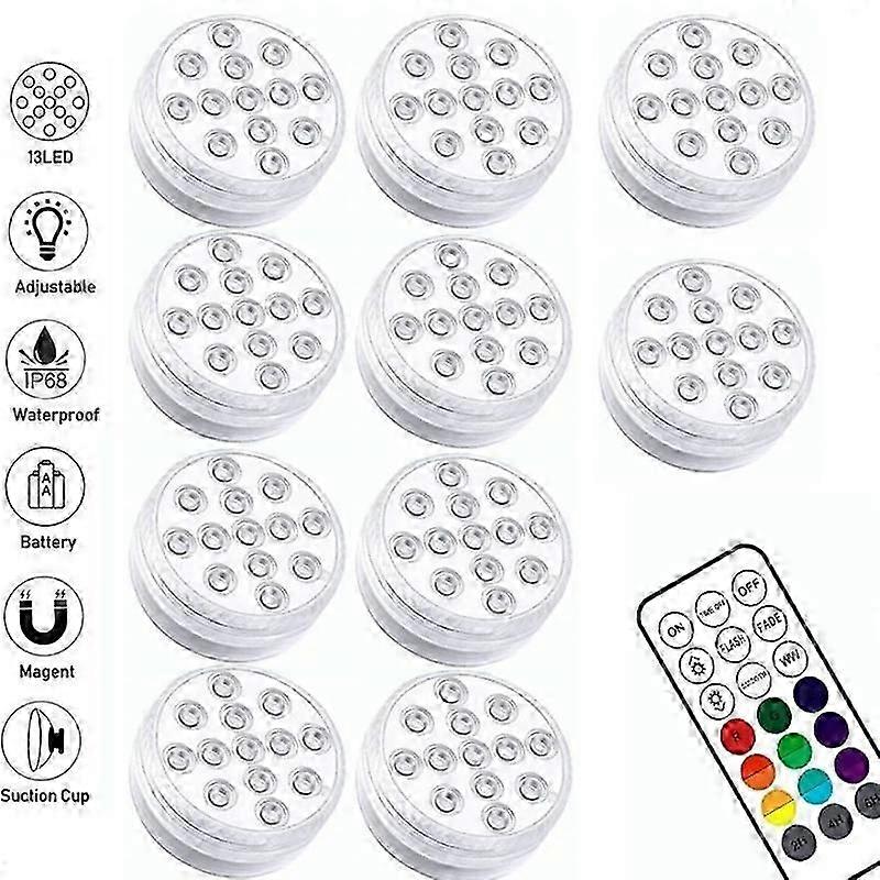 10xワイヤレスRFスイミングプールライトIP68防水噴水ランドスケープライトRGB、磁気吸引ダイビングライトガーデン照明