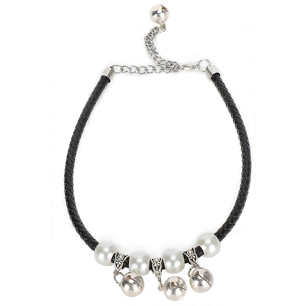 Adjustable Dog Woven Collar Pet Cat Necklace with Bells Gift Pet SuppliesBlack XS