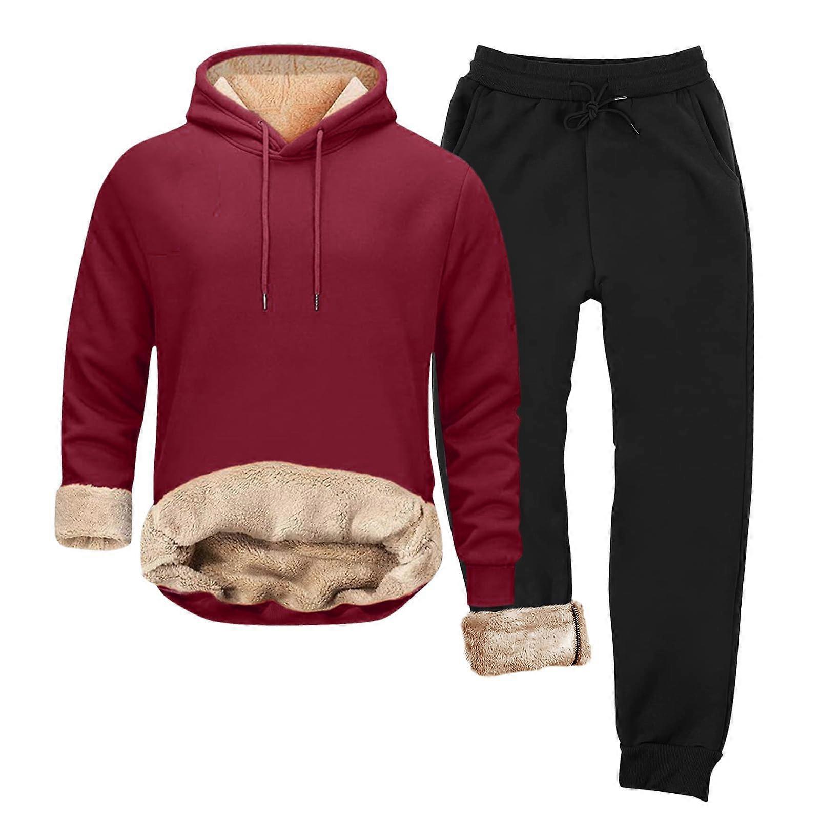 Men's Warm 2Piece Jogging Suit, Stylish Sportswear Set, Red, Size M