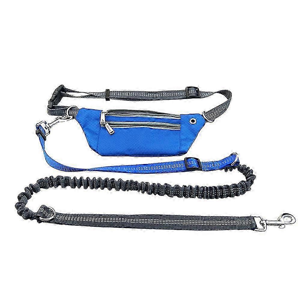 Hands Free Waist Dog Leash for Running Walking Hiking with Adjustable Waist Pocket Bag (Royalblue)