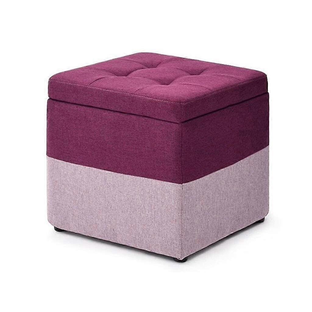 Flax Cube Square Storage Box Solid Wood Purple Stool Multifunctional Living Room Footstool Bench Sofa Stool Simple Design