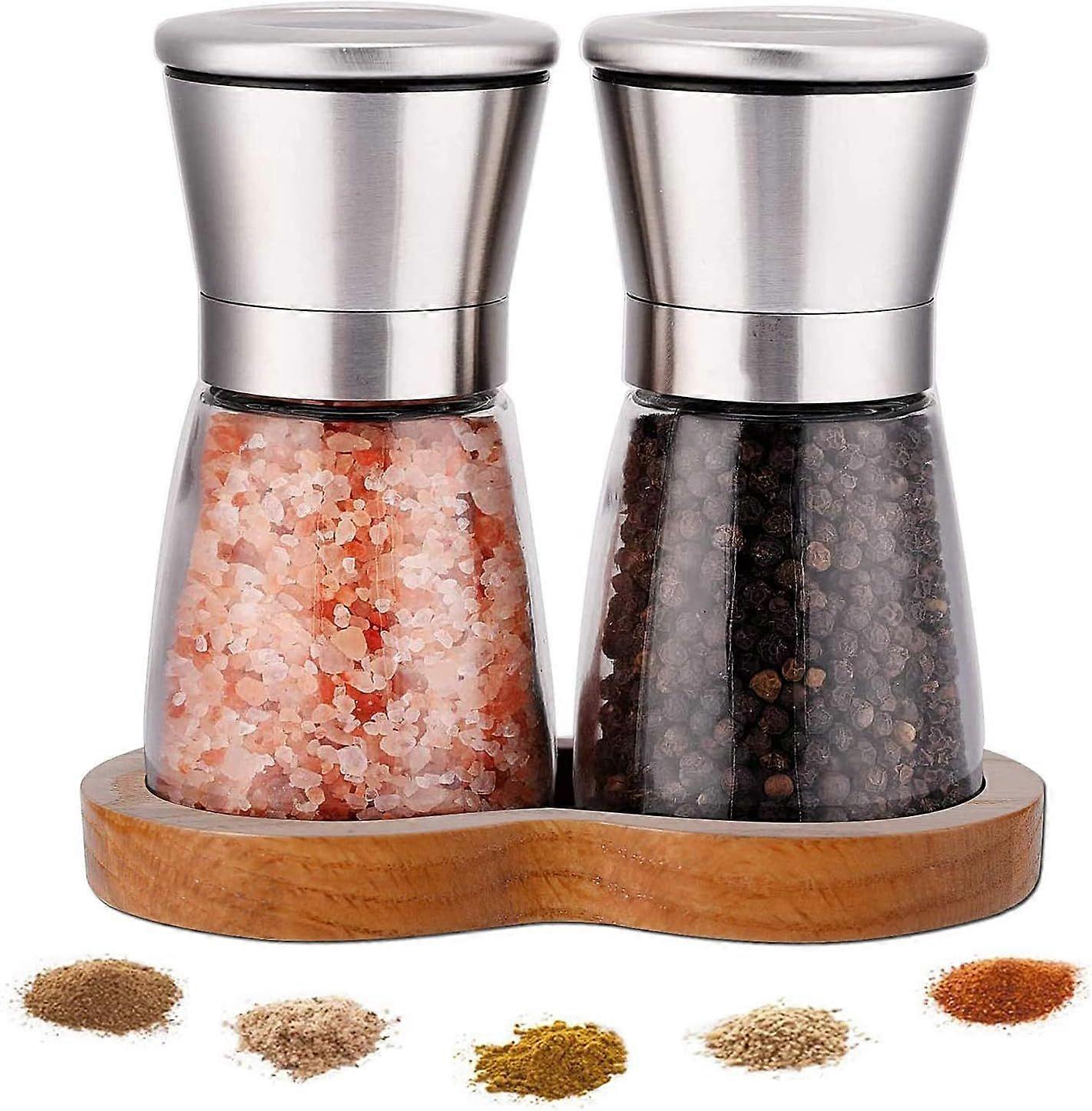 2PCS Salt and Pepper Grinders, Refillable Pepper Grinder Set - Brushed Stainless