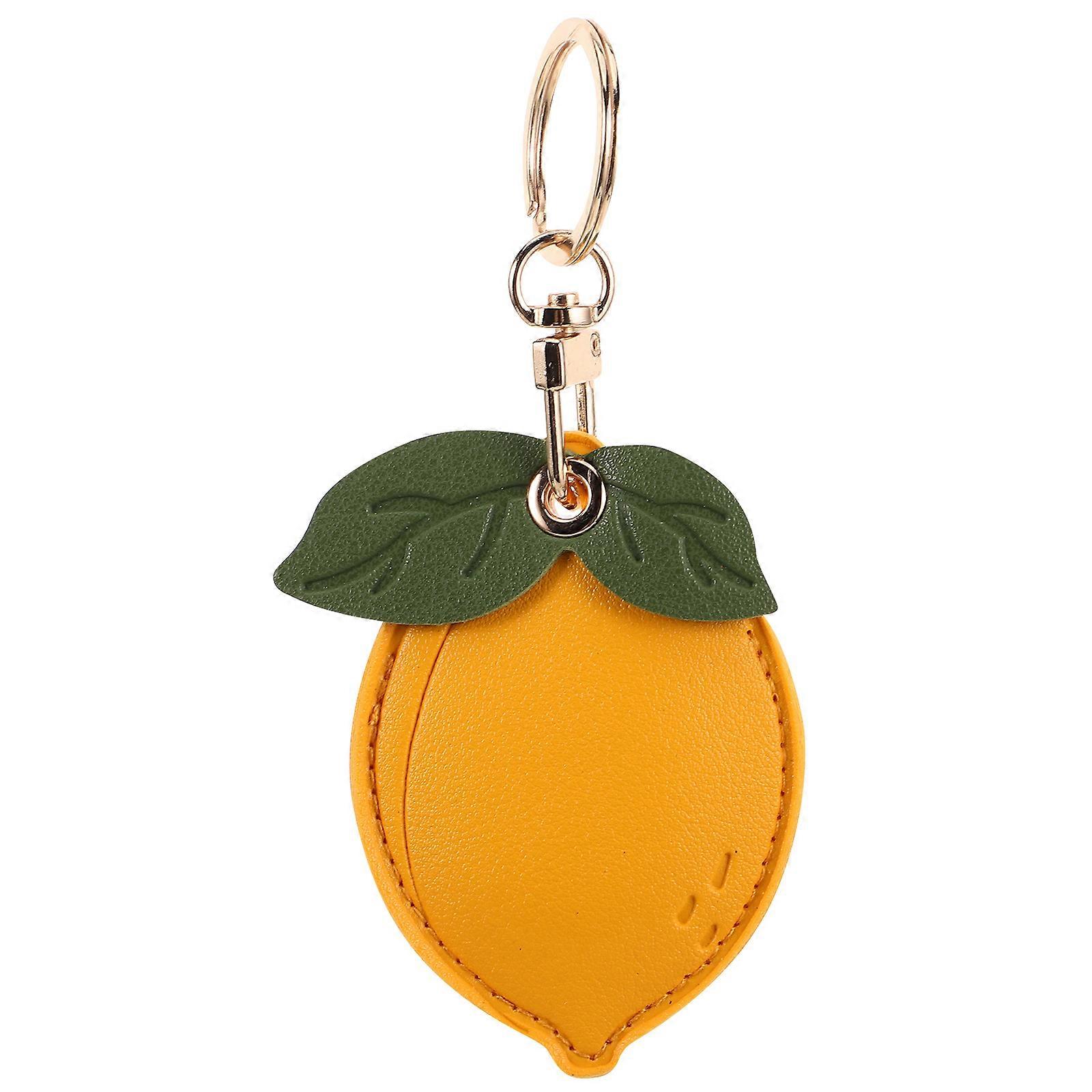 Cute Lemon Keychain Access Card Protector PU Key Holder Playful Fruit Design Durable Secure Keyring for Office Outdoor Activities
