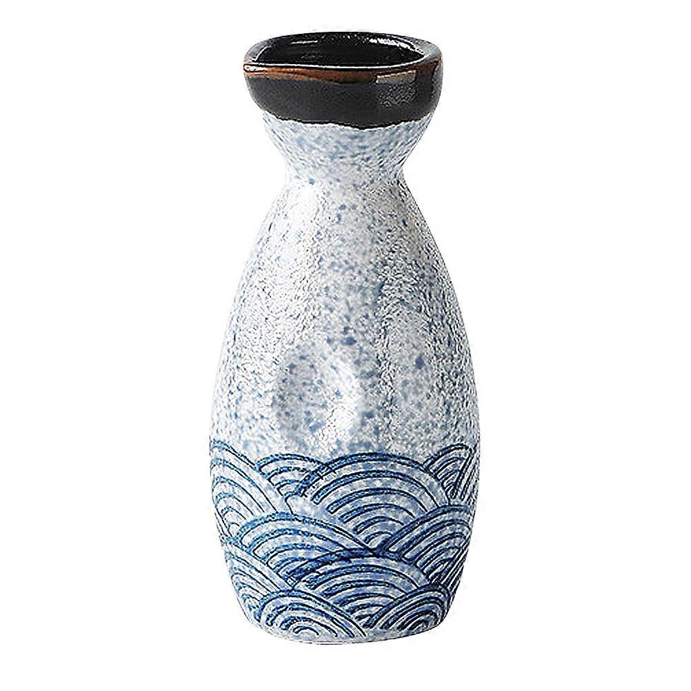 Japanese Style Ceramic Sake Pot Hand Painted Wave Pattern Elegant Rice Server Multipurpose for Home Use and Gifting