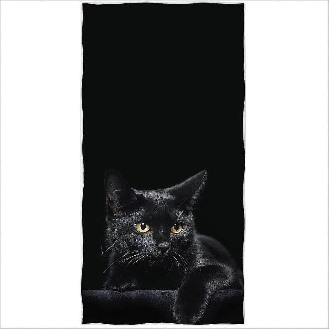 1 Beach Towel, Black Cat Print Microfiber Bath Towel