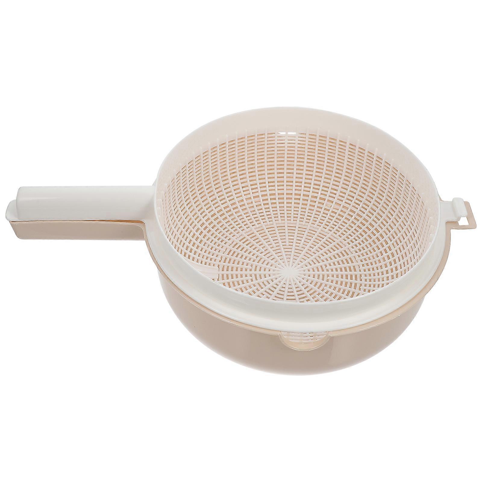 Beige Plastic Kitchen Colander Bowl with Double Layer Design for Efficient Drainage and Kitchen Use 7.5 Inches