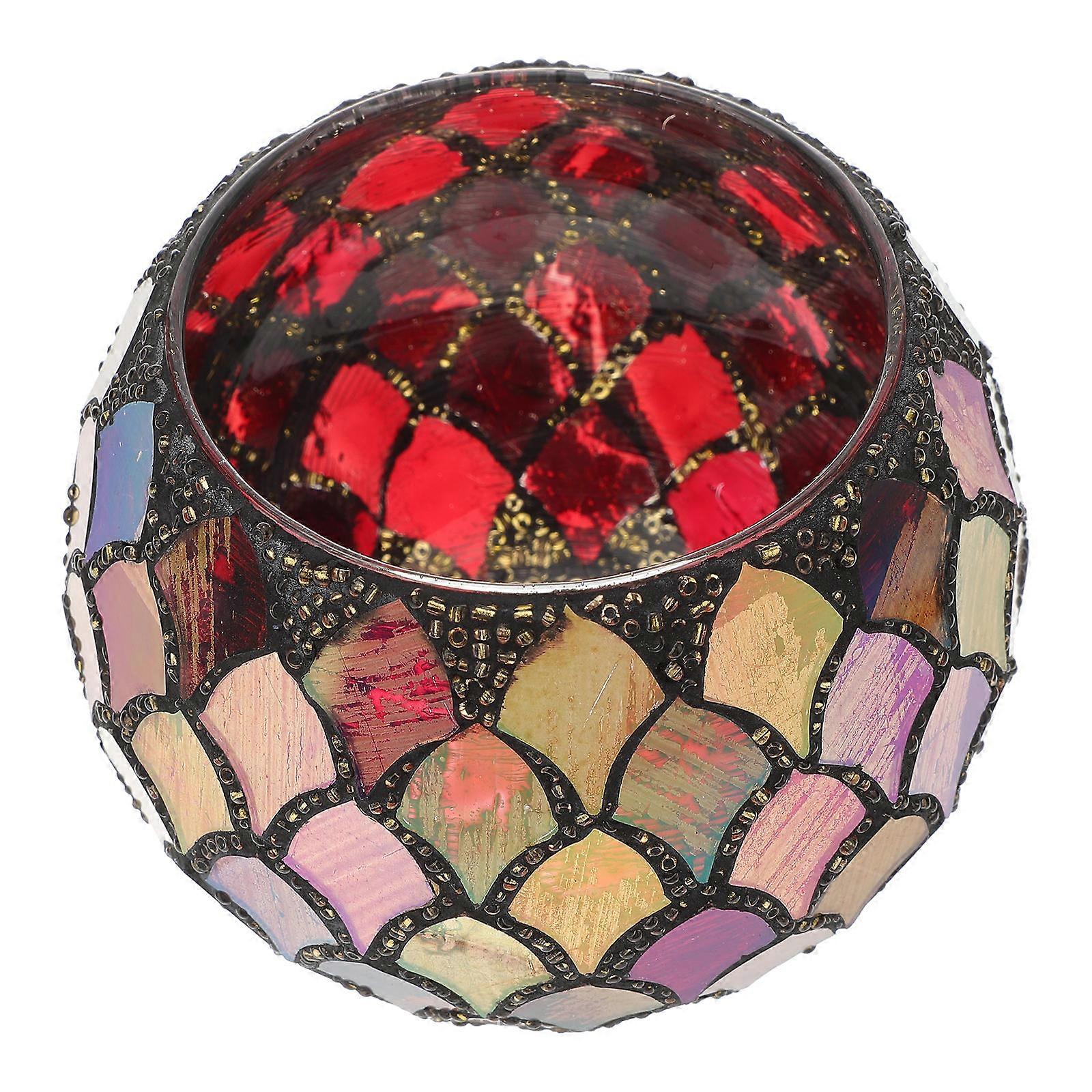 Vintage Style Glass Tealight Holder for Candlelight Dinners, Mosaic Design, Decorative Tabletop & Shelf Display for Relaxation and Mood Enhancement