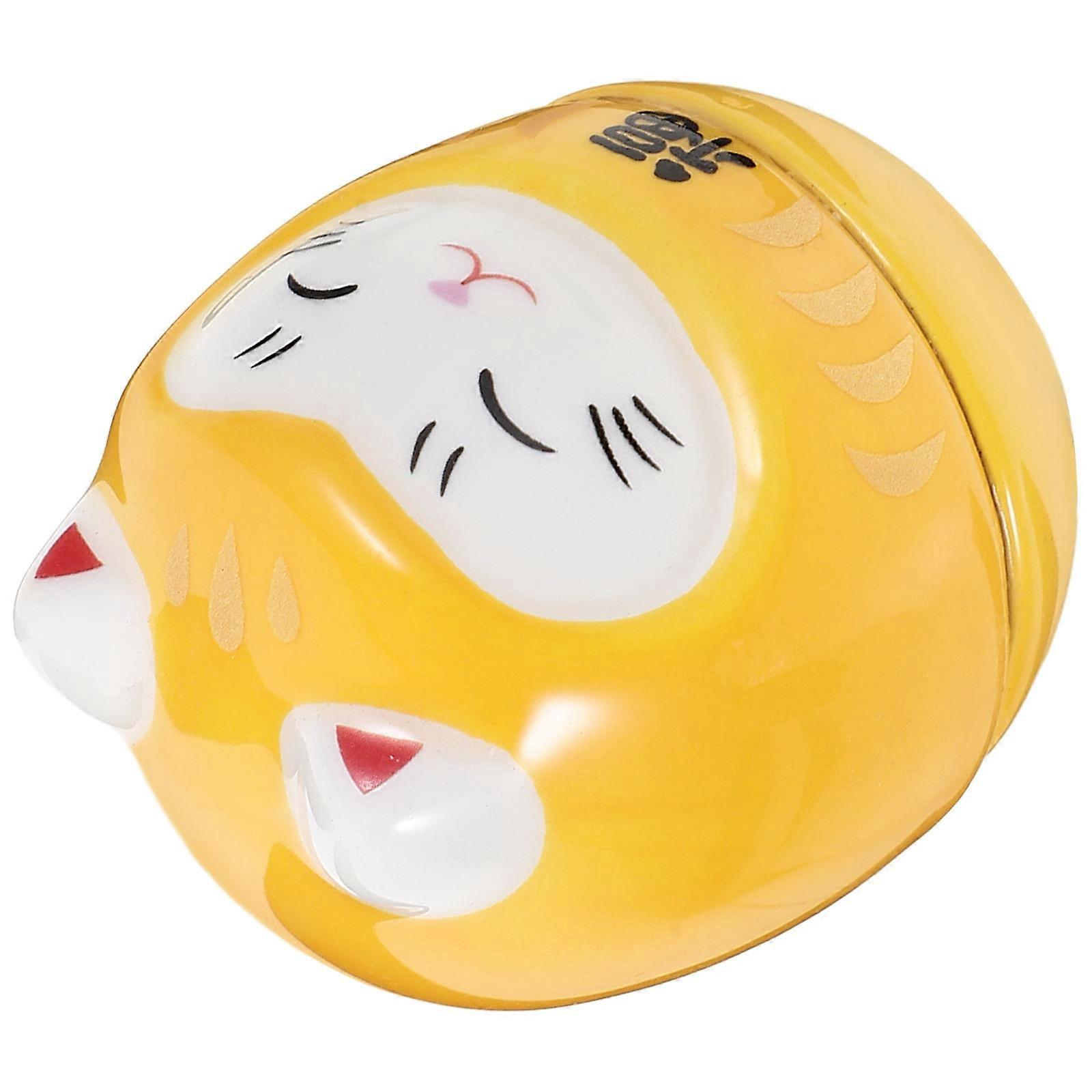 Cute Ceramic Cat Tumbler Ornament, Compact Table Decor with Smooth Texture, Unique Fortune Cat Design for Home and Office
