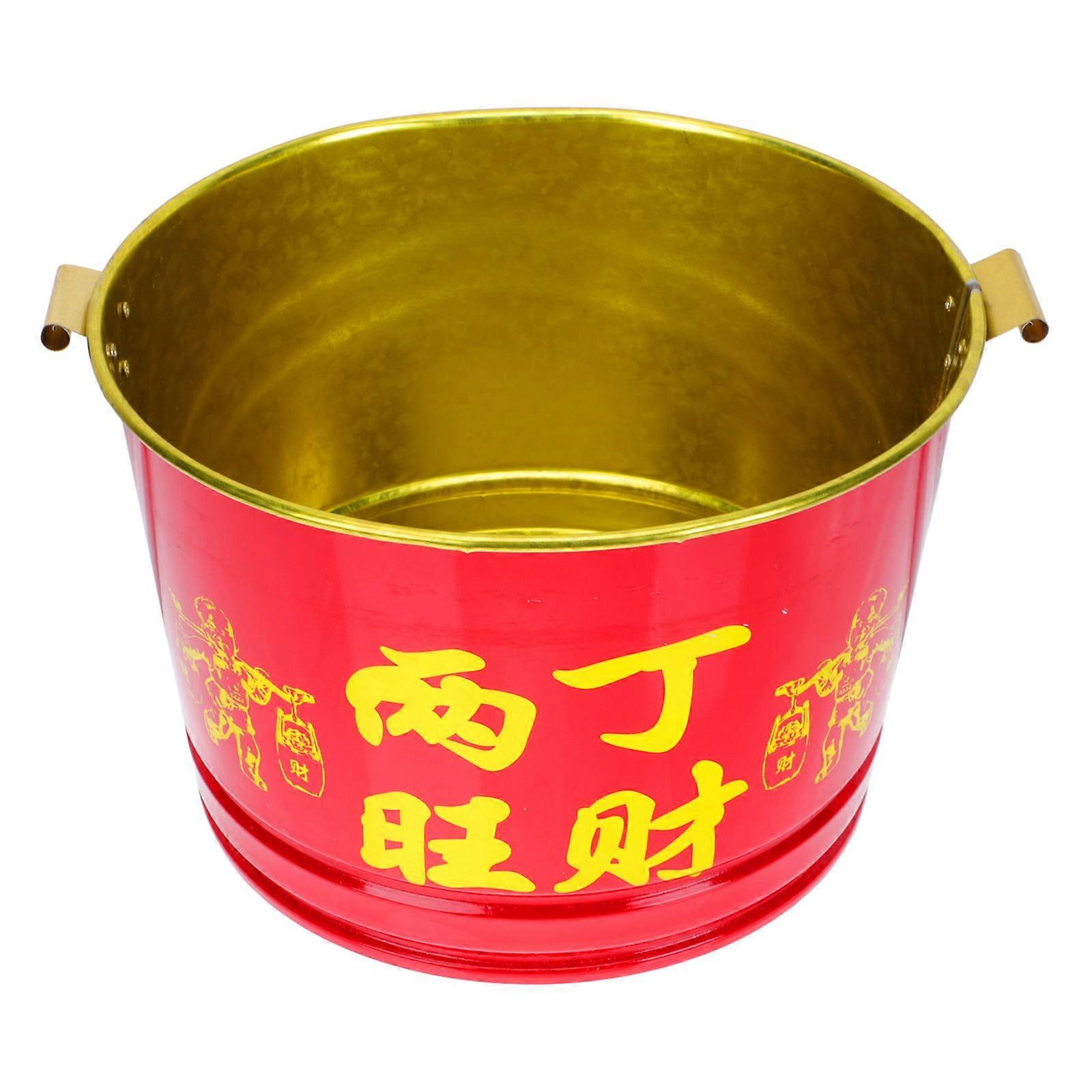 Stainless Steel Funeral Money Incinerator Bucket with Handle and Fire Hook for Safe Paper Burning – Ancient Wealth Pattern Design for Household