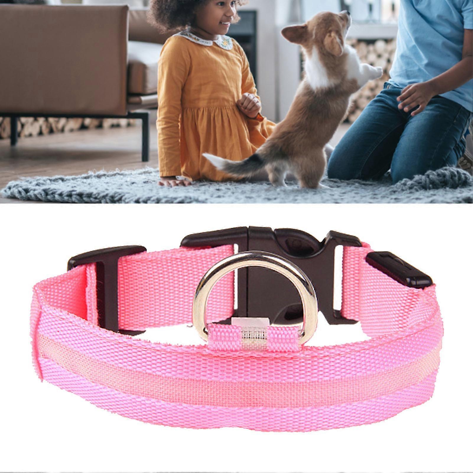 LED Dog Collar M Size Quick Release Super Bright LED Light Up Dog Collar with Adjustable Buttons for Dogs Pink Light 