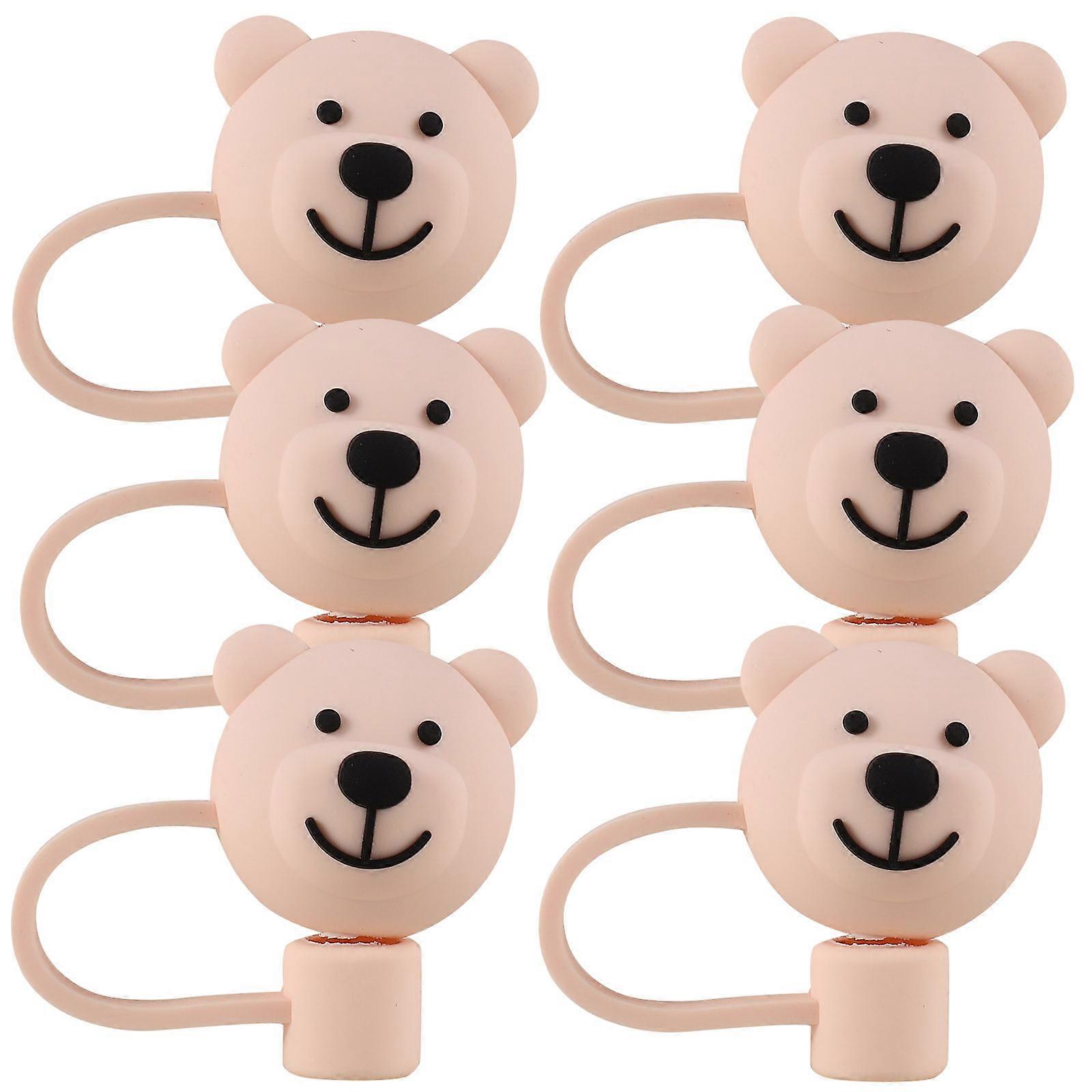 再利用可能なシリコンストローキャップカバーストローベージュカラー6個を飲むための実用的なデザイン