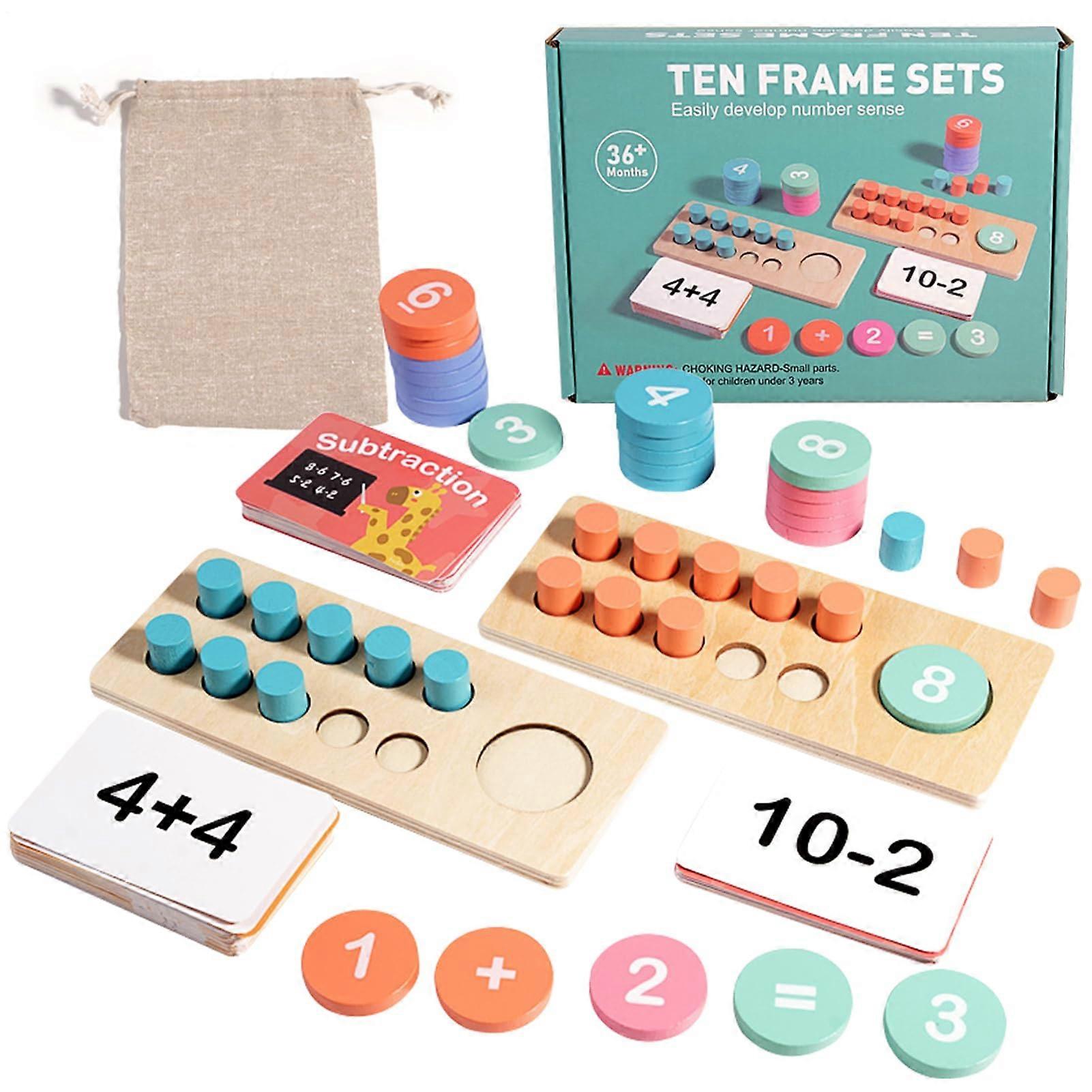Wooden Ten Frame Set for Kids, Early Learning Classroom Toy for Addition and Subtraction, Ideal for Kindergarten and Homeschooling