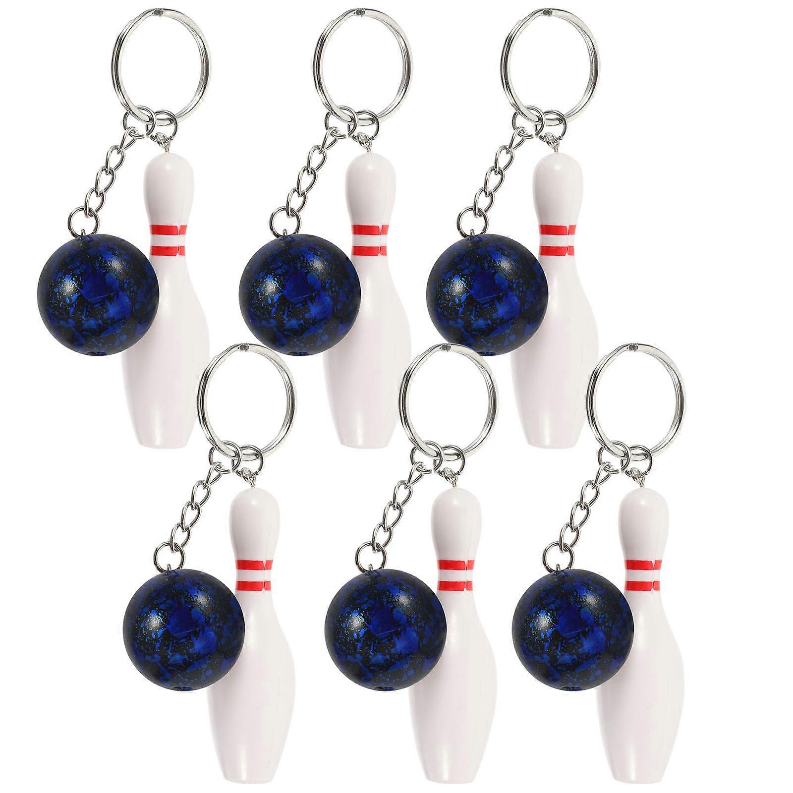 Sports Keychain Bowling Pin Shape Portable Symbol Daily Use Blue 2.8x7.5cm PVC 6Pcs