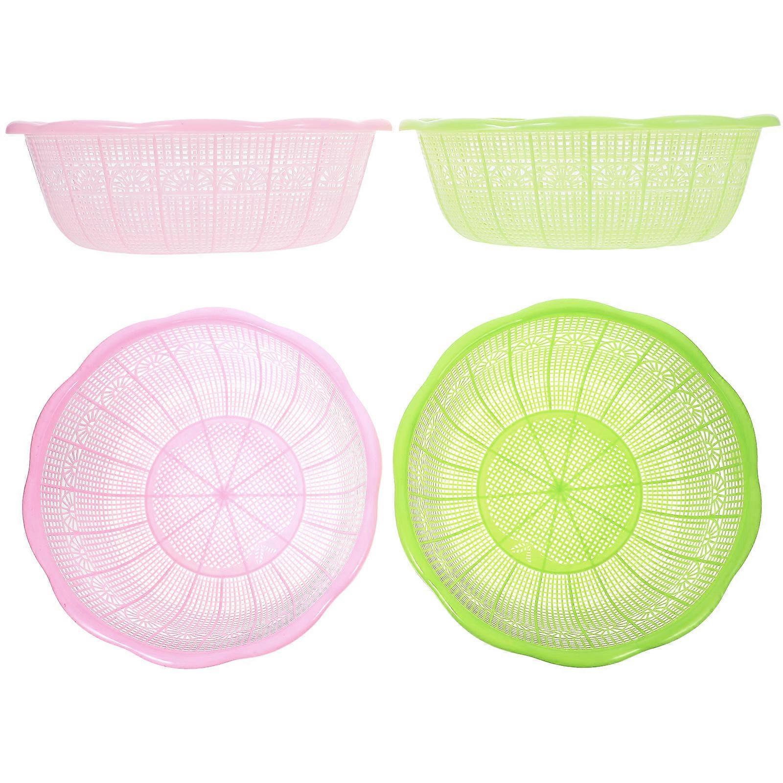 4pcs Plastic Rice Washing Basket Multifunctional Fruit Vegetable Colander Kitchen Strainer Bowl Hollow Solid Design Food Cleaning Dough Kneading