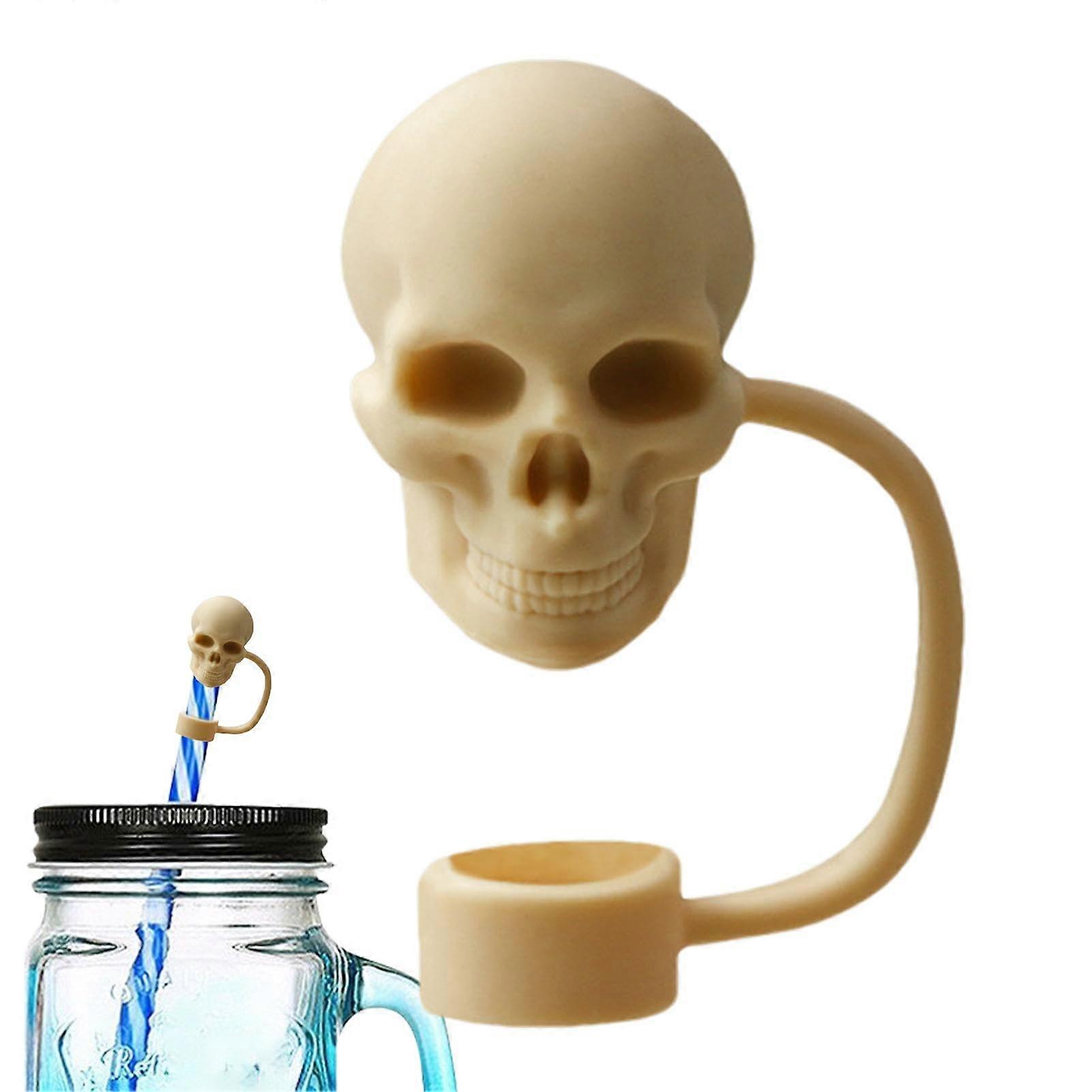 Skull straw toppers for drinking glasses, skeleton silicone straw hats
