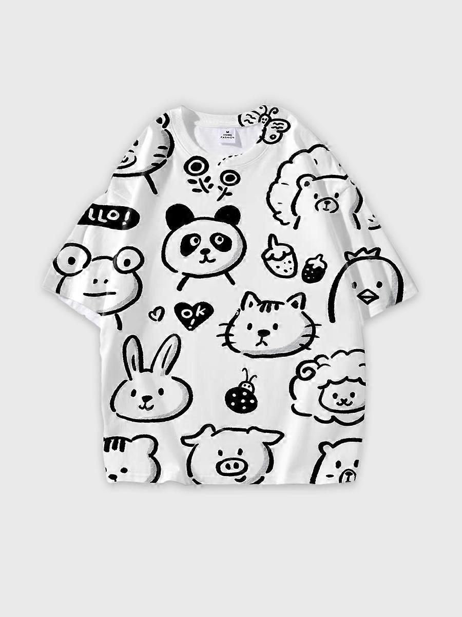 T-shirt round neck Pattern loose short sleeve B399