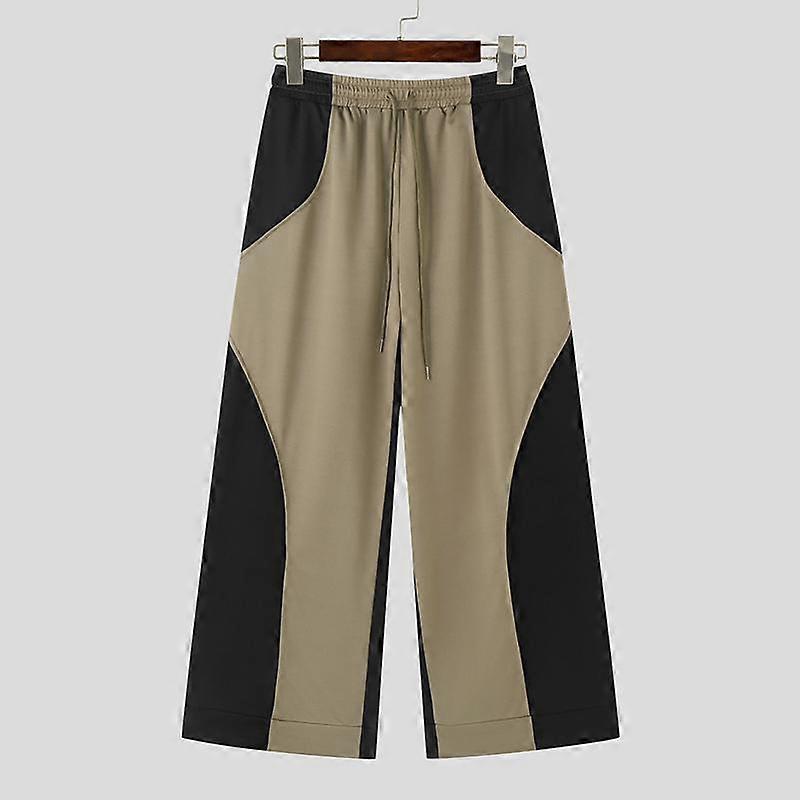 INCERUN Men Spring Elastic High Waist Patchwork Long Trousers Casual Loose Sweatpants
