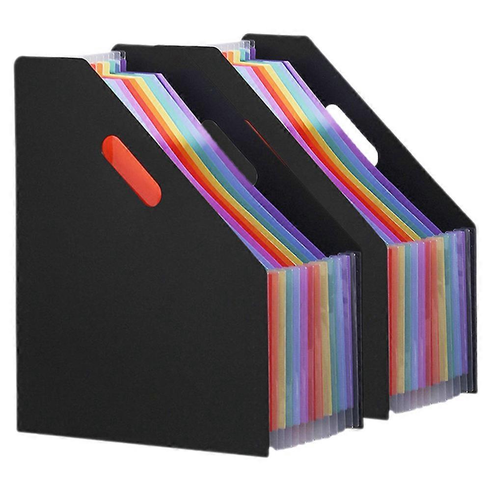 Black Plastic Accordion File Folder for Home Use Portable Large Capacity Desktop Organizer 2 Pcs