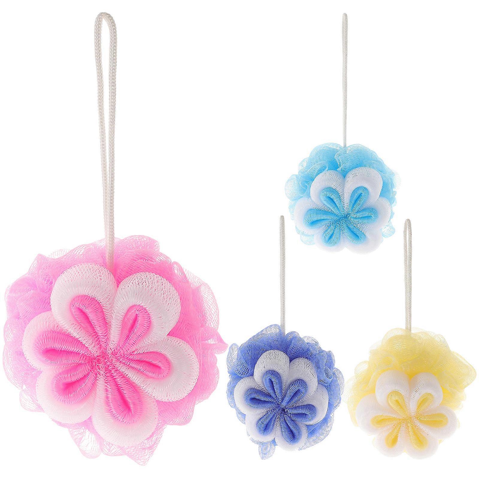 4pcs Flower Shape Mesh Bath Balls For Exfoliating Shower Scrubber Bathing Accessories For Spa And Relaxation
