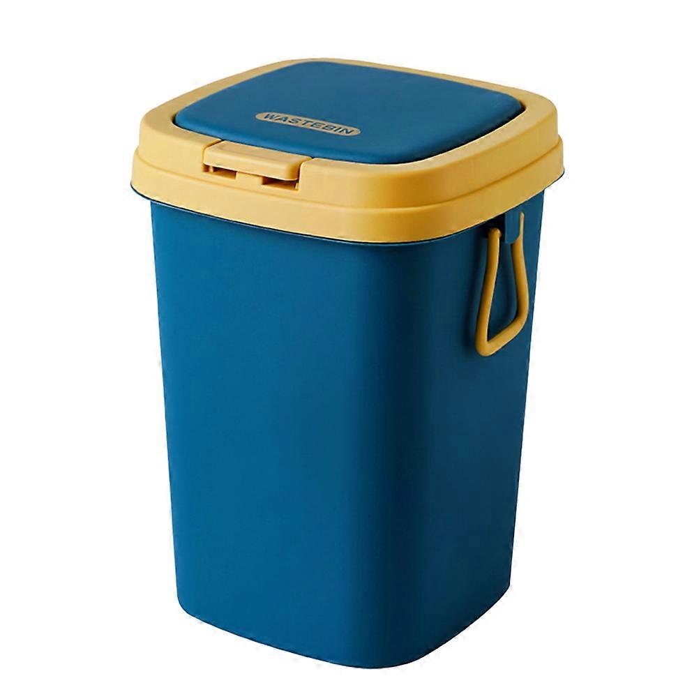 Blue Household Trash Can With Lid Garbage Bin Container Perfect For Kitchen Living Room Use Square Shape Easy To Open 1Pcs
