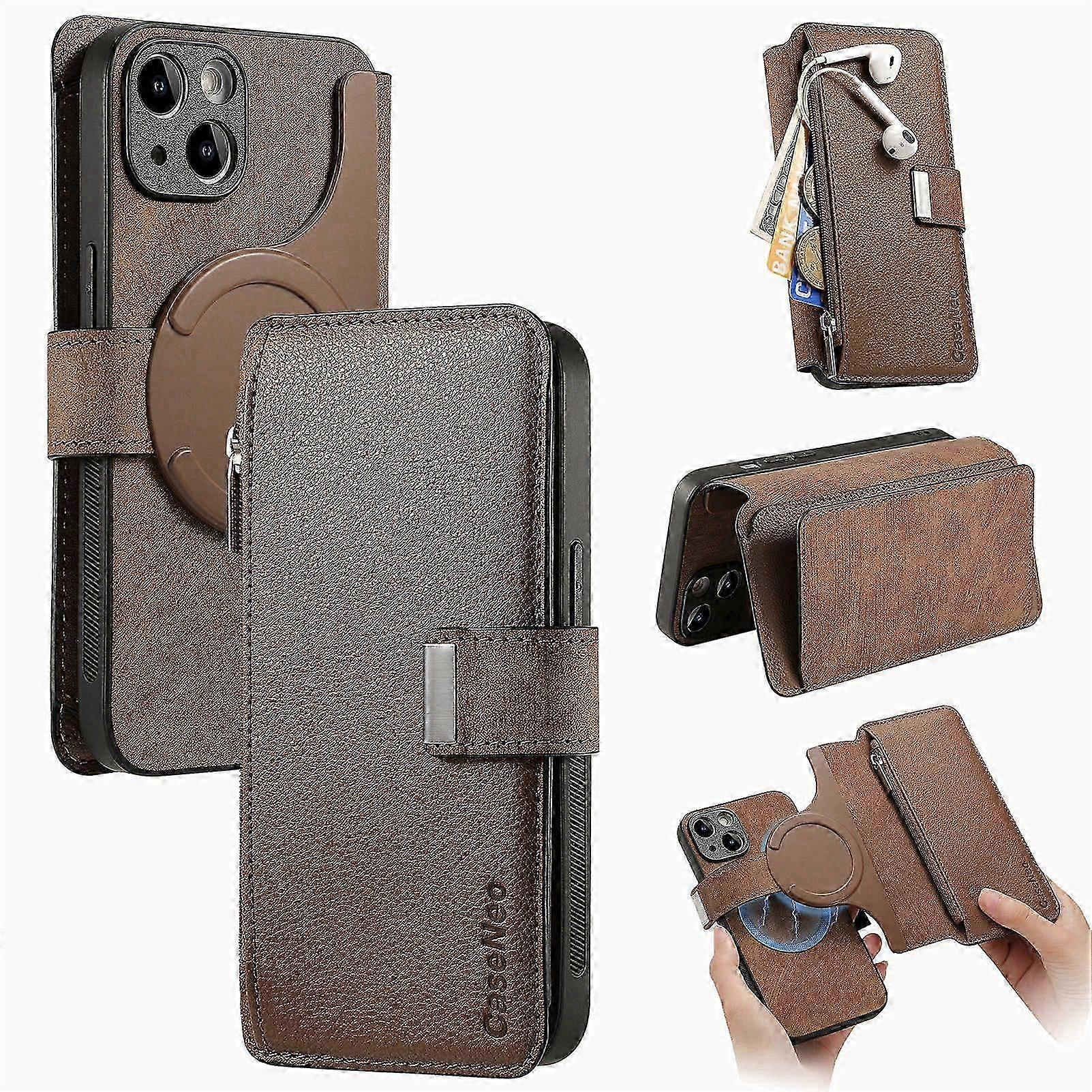 For iPhone Case Anti-theft Brush Magnetic Removal iPhone 15 Leather Case
