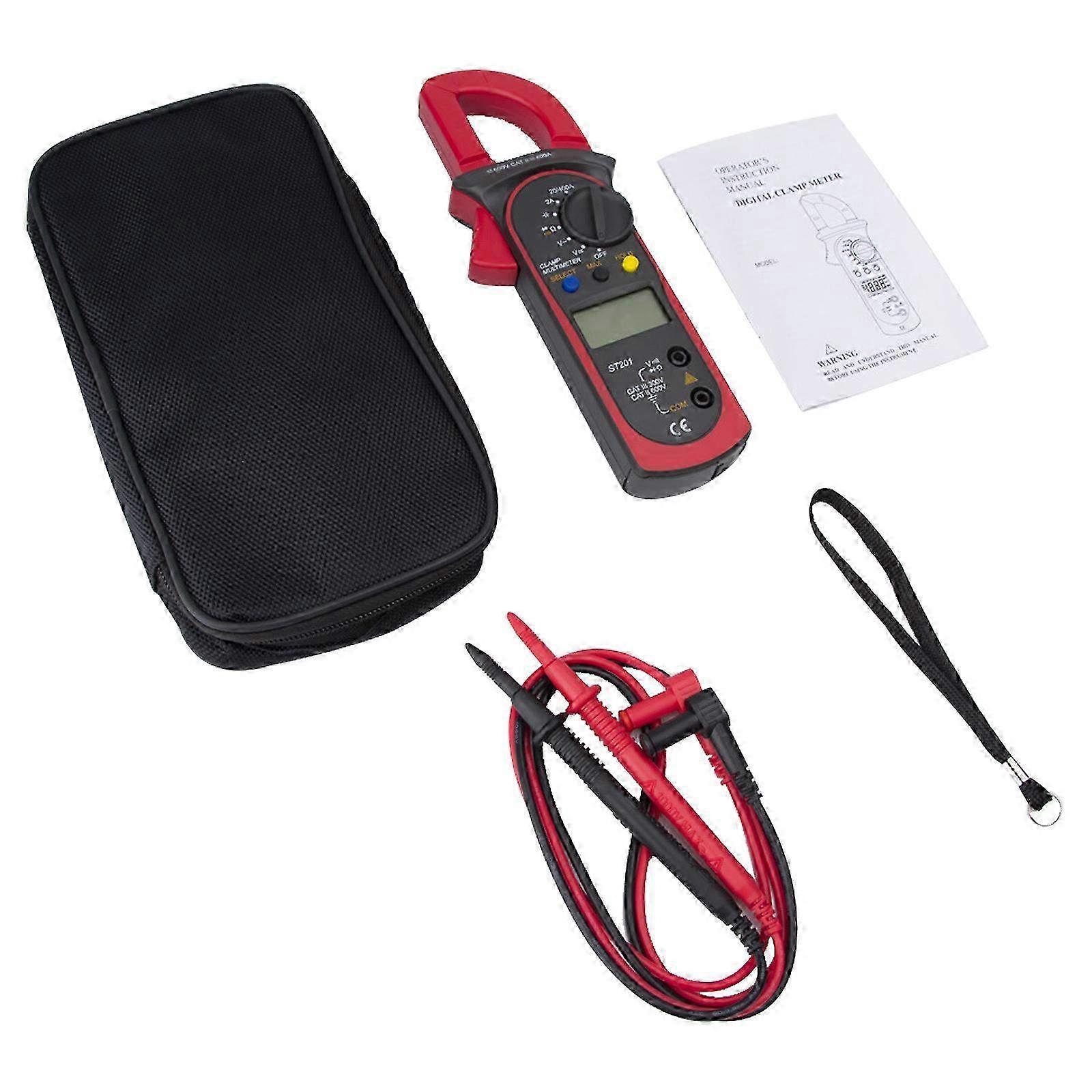 Red Auto Range Clamp Multimeter - AC/DC Volt, Ohm & Amp Digital Tester for Accurate Electrical Measurements