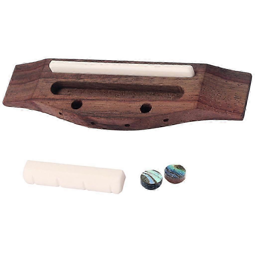 Ukulele Rosewood Bridge Set Bone & Saddle Nut Shell Dot for 4 String Guitar