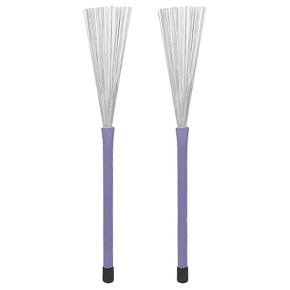 Steel Wire Drum Brush With Handle For Jazz Drums Music Playing 1 Pair Retractable Cleaning Purple