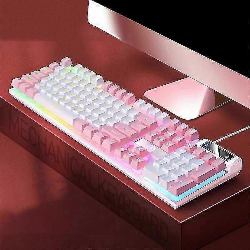 YINDIAO K500 لوحة مفاتيح ألعاب سلكية بإضاءة خلفية لوحة مفاتيح كمبيوتر منزلي بإضاءة محيطة - أبيض + أزرق / ميكس لايت