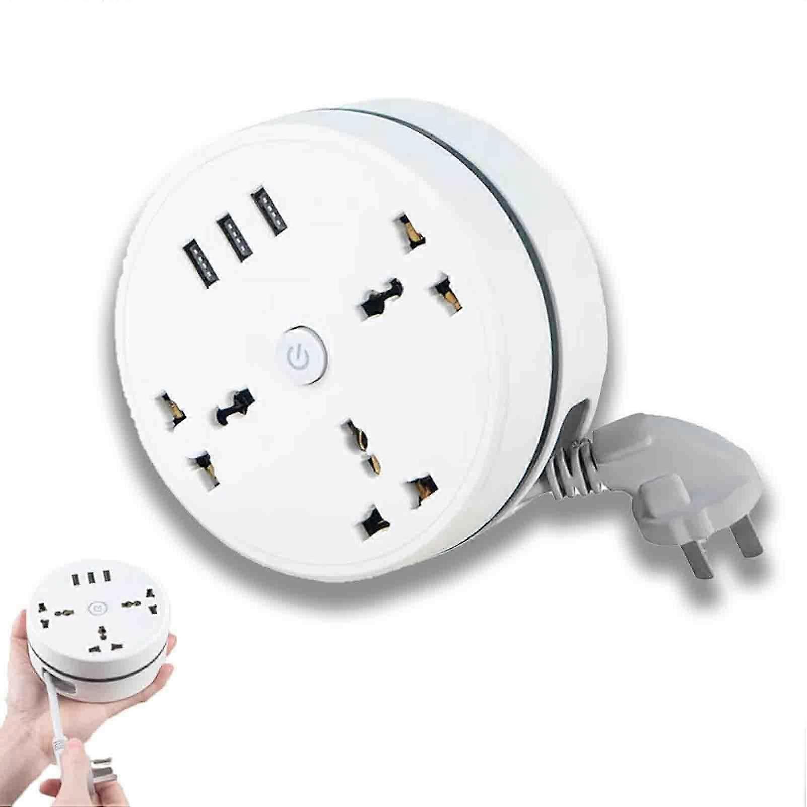 Universal Power Strip 9.2ft Retractable Design with 3 AC Outlets 3 Smart USB Ports for Travel Office Use