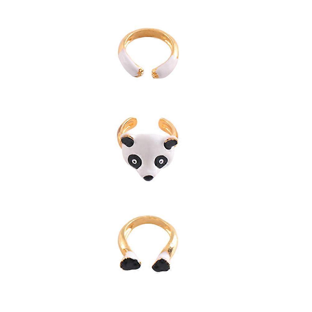Adjustable Delicate Cartoon Rings Featuring Panda Design For Women Suitable For Balls And Everyday Wear In Assorted Color 1 Set