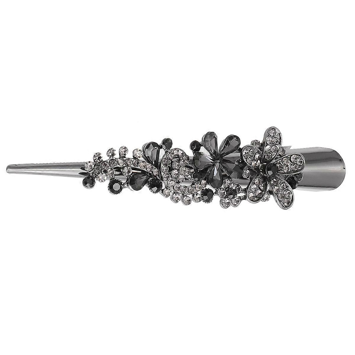 Duckbill Hair Clip with Rhinestone Studs for Decoration Durable and Practical Made of Alloy Grey Color