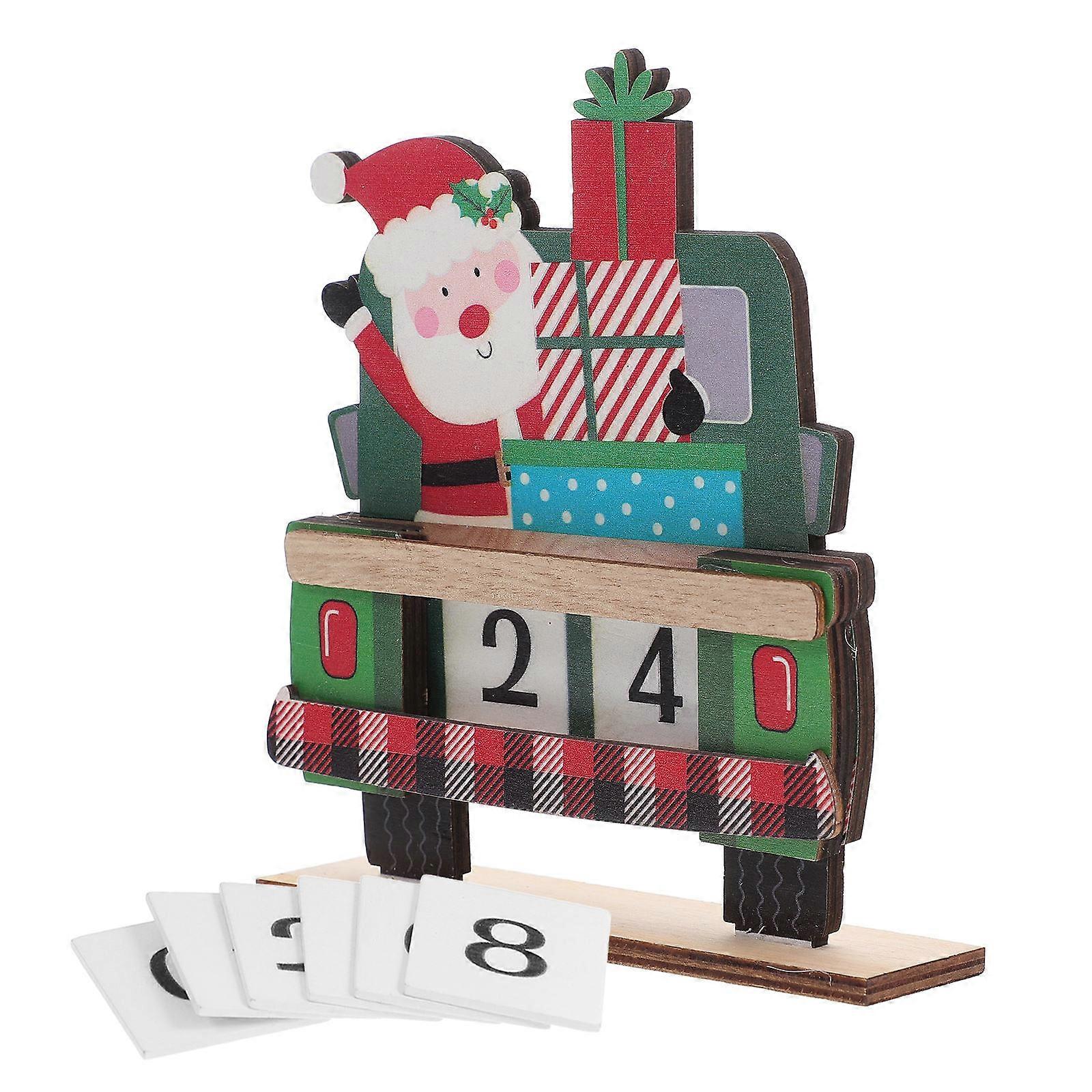 Wooden Truck Xmas Countdown Calendar For Adults Holiday Season Table Centerpiece 15.00X12.00X1.00CM Sturdy Craftsmanship 1Pack